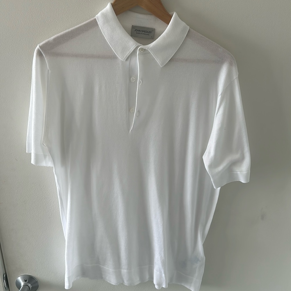 John Smedley Sea Island Cotton Large White Polo